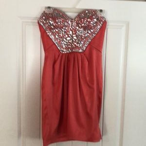 Beaded Coral Mini Dress